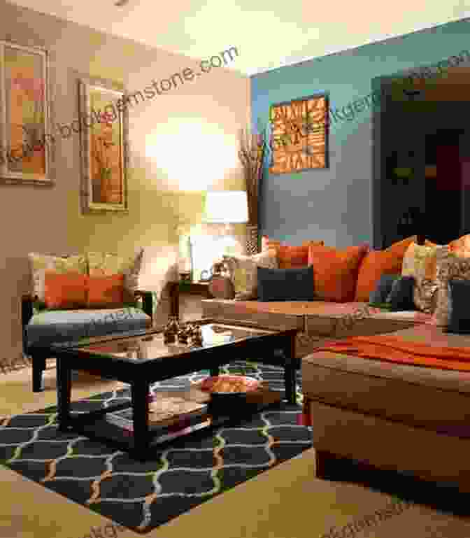 A Vibrant Living Room With A Deep Blue Accent Wall, Pops Of Orange And Yellow, And A Cozy Gray Sofa Pantone: 35 Inspirational Color Palettes For The Home (Pantone Deck)
